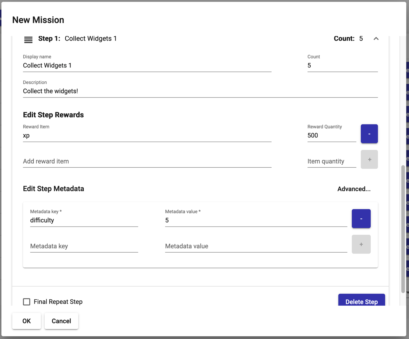 Mission Step Editor