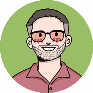 Patrick Twohig wears a mauve collared shirt and glasses. He wears a beard, and is surrounded by a green background.