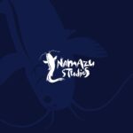 The watercolor-styled Namazu Studios logo over a giant namazu lurking in the depth